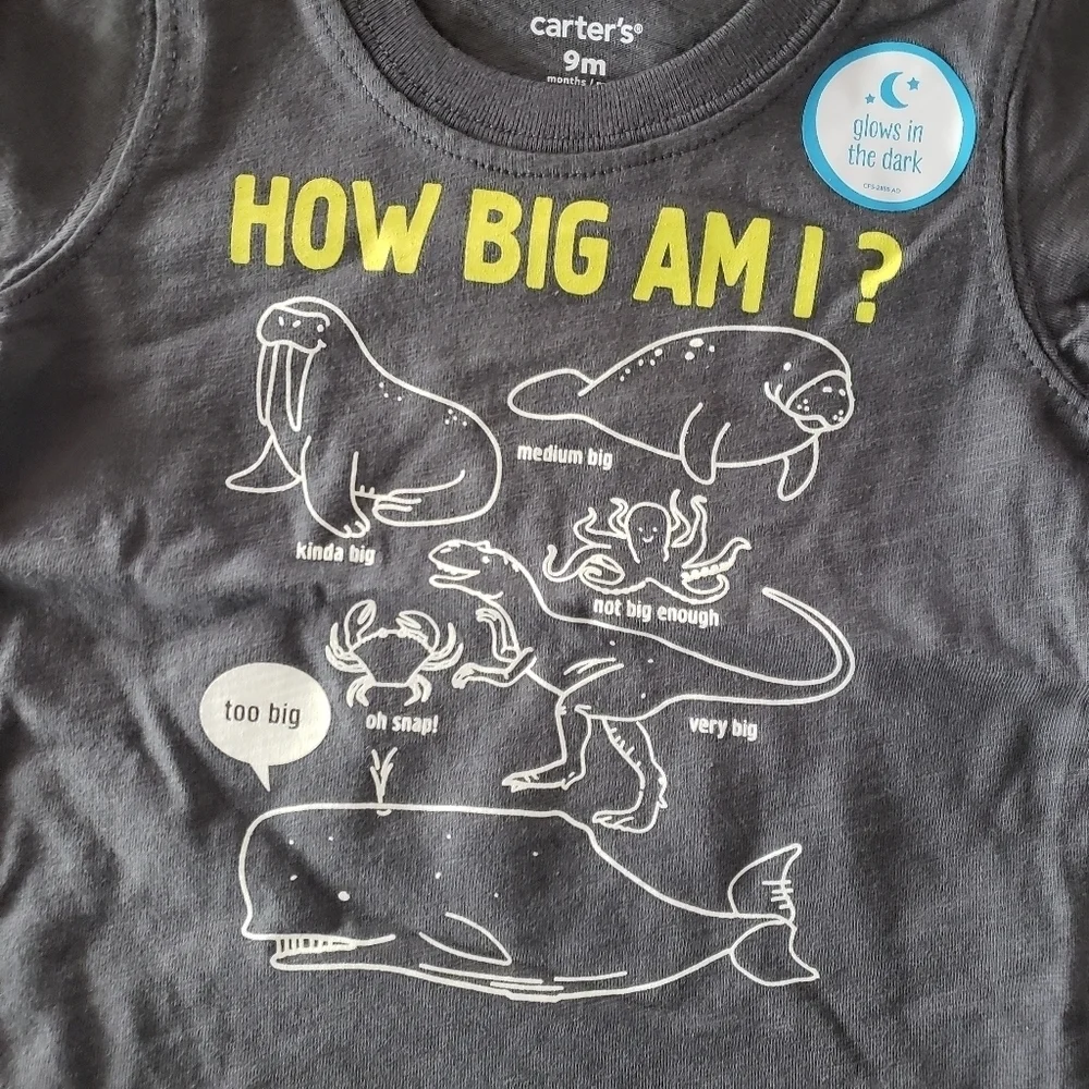 Carter's NWT Baby Boy 9 Months Charcoal Grey Short Sleeve Shirt Glow in Dark Tee